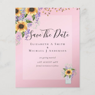 Prospectus 11,4 Cm X 14,2 Cm BUDGET SAVE THE DATES Tournesols rustiques violets