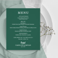 Budget Simple Élégant Emerald Green Mariage Menu