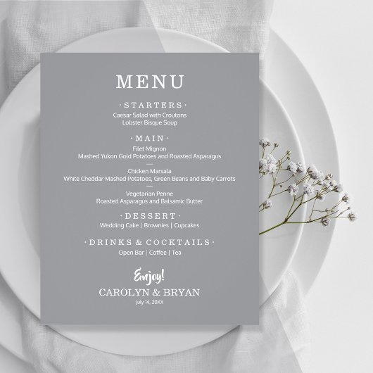 Prospectus 11,4 Cm X 14,2 Cm Budget Simple Elegant Mariage gris menu