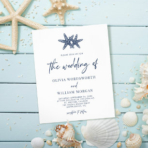 Prospectus 11,4 Cm X 14,2 Cm Budget Starfish Nautical Navy Blue Wedding Invitat