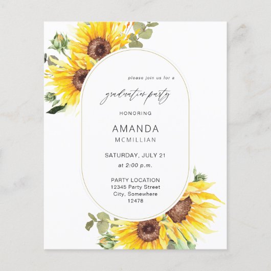 Prospectus 11,4 Cm X 14,2 Cm Budget Sunflower & Eucalyptus Graduation Party (Devant)