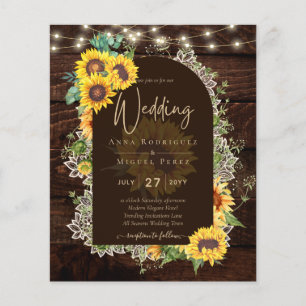 Prospectus 11,4 Cm X 14,2 Cm BUDGET Sunflowers Lights Lace Wedding INVITE