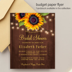 Prospectus 11,4 Cm X 14,2 Cm Budget sunflowers wood bridal shower invitation