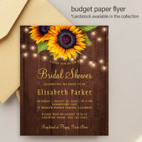 Budget sunflowers wood bridal shower invitation