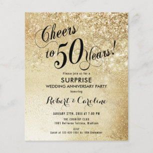 Prospectus 11,4 Cm X 14,2 Cm Budget Surprise 50e anniversaire Gold Invitation