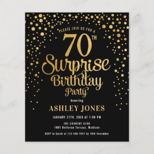 Prospectus 11,4 Cm X 14,2 Cm Budget Surprise 70e anniversaire Invitation noir e