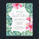 Prospectus 11,4 Cm X 14,2 Cm Budget Sweet 16 Aquarelle rose Floral Tropical<br><div class="desc">Cette invitation tropicale à l'anniversaire de 16ème budget comporte les mots "Sweet sixteen" dans une typographie manuscrite stylisée avec des détails de l'événement dans un gris fusain classique sur un arrière - plan blanc immaculé. Conçu à l'aide de fleurs originales rose aquarelle et de feuilles de palmiers monstères dans les...</div>