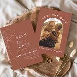 Prospectus 11,4 Cm X 14,2 Cm Budget Terracotta Boho Save the Date Photo<br><div class="desc">Invitation tes proches pour marquer leurs calendriers avec nos cartes Burnt Orange Terracotta Photo Enregistrer la Date. Inspirez l'essence de votre romance dans ces cartes, ornées de riches teintes terreuses d'orange brûlée et de terre cuite. L'inclusion de votre photo chère ajoute une touche personnelle, symbolisant le début de votre voyage...</div>