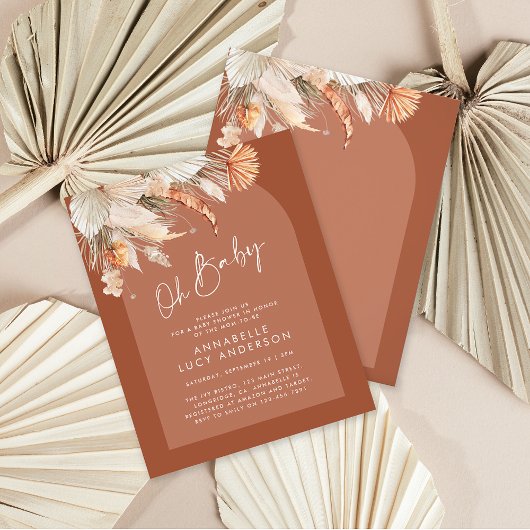 Prospectus 11,4 Cm X 14,2 Cm budget terracotta feuillage baby shower invitation