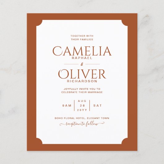 Prospectus 11,4 Cm X 14,2 Cm BUDGET Terracotta MONOCHROME Mariage PAPIER (Devant)