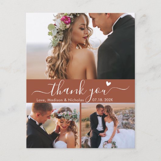 Prospectus 11,4 Cm X 14,2 Cm Budget Terracotta Script Photo Mariage Merci (Devant)