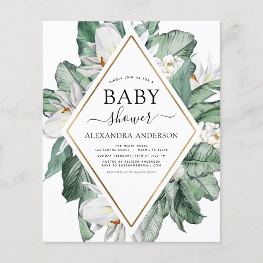 Prospectus 11,4 Cm X 14,2 Cm Budget Tropical Magnolia Baby shower Invitation (Devant)
