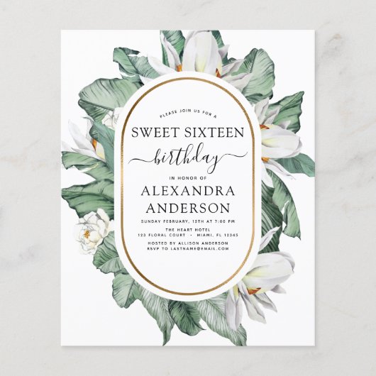 Prospectus 11,4 Cm X 14,2 Cm Budget tropical Magnolia Sweet 16 Invitation (Devant)
