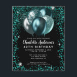 Prospectus 11,4 Cm X 14,2 Cm Budget Turquoise Vert Parties scintillant noire Ba<br><div class="desc">Glam Turquoise Vert noir argent Parties scintillant étincelante Balloon élégant Anniversaire Invitation</div>