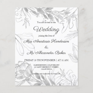 Prospectus 11,4 Cm X 14,2 Cm Budget/Végétation/Argent - Invitation de mariage.