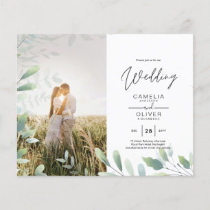 Prospectus 11,4 Cm X 14,2 Cm BUDGET Vert Feuille Photo Overlay Mariage QR