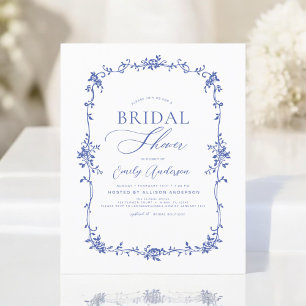 Prospectus 11,4 Cm X 14,2 Cm Budget Victorian Blue Bridal Shower Invitation