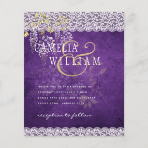 Prospectus 11,4 Cm X 14,2 Cm BUDGET Wisteria Purple Floral Lace Mariage INVITE