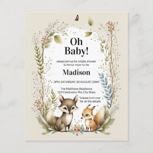 Prospectus 11,4 Cm X 14,2 Cm Budget Woodland Créatures Baby shower Invitation
