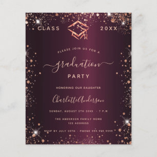 Prospectus 11,4 Cm X 14,2 Cm Burgundy parties scintillant de diplôme invitation