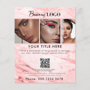 Prospectus 11,4 Cm X 14,2 Cm Business Promotion Beauté Coiffures Marbre rose