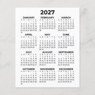 Prospectus 11,4 Cm X 14,2 Cm Calendrier 2027 Vue Annuelle Simple Minimaliste