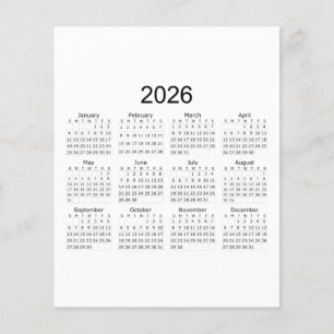Prospectus 11,4 Cm X 14,2 Cm Calendrier Minimaliste Simple 2026