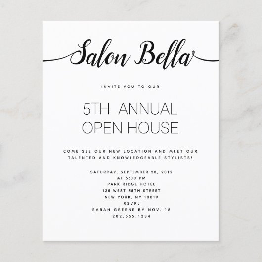 Prospectus 11,4 Cm X 14,2 Cm Calligraphie manuscrite moderne Salon de beauté (Devant)