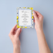 Prospectus 11,4 Cm X 14,2 Cm Carreaux bleu citron mariage menu Circulaire (main)