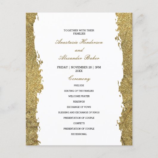 Prospectus 11,4 Cm X 14,2 Cm Carte Budget Gold Wedding Program. (Devant)