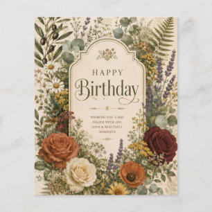 Prospectus 11,4 Cm X 14,2 Cm Carte d'anniversaire avec fleurs sauvages et branc