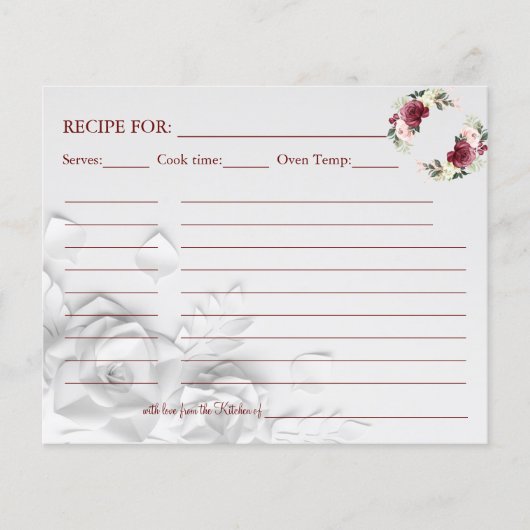 Prospectus 11,4 Cm X 14,2 Cm Carte de recette de fleurs d'aquarelle (Devant)