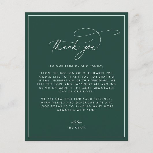 Prospectus 11,4 Cm X 14,2 Cm Carte de remerciements Mariage Emerald (Devant)