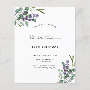 Prospectus 11,4 Cm X 14,2 Cm Carte d'invitation de budget eucalyptus lavande po