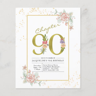 Prospectus 11,4 Cm X 14,2 Cm Carte d'invitation script or floral pour 90e anniv