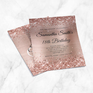Prospectus 11,4 Cm X 14,2 Cm Carton d'invitation 18 ans pailleté or rose