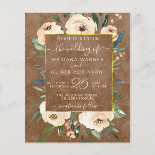 Prospectus 11,4 Cm X 14,2 Cm Carton d'invitation de mariage beige floral doré m
