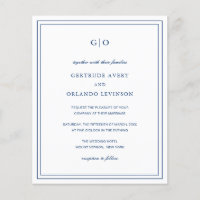 Carton d'invitation de mariage classique bleu mari
