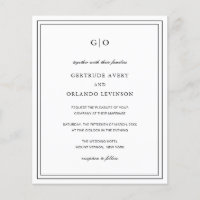 Carton d'invitation de mariage classique noir et b