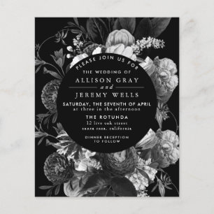 Prospectus 11,4 Cm X 14,2 Cm Carton d'invitation de mariage floral noir et blan