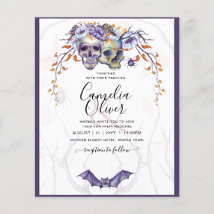 Prospectus 11,4 Cm X 14,2 Cm Carton d'invitation de mariage gothique crânes vio