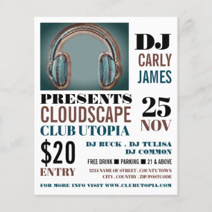 Prospectus 11,4 Cm X 14,2 Cm Casques, DJ, Club Event Advertising Flyer