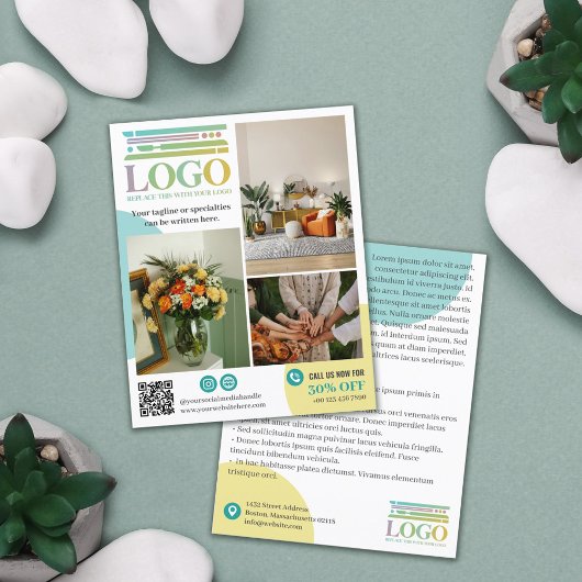 Prospectus 11,4 Cm X 14,2 Cm Cercles Turquoise Jaune Logo Photos Promotionnels