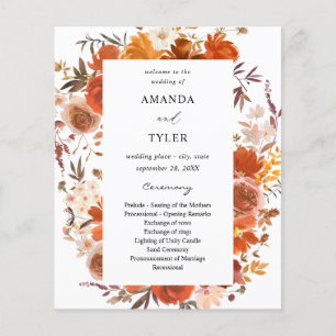 Prospectus 11,4 Cm X 14,2 Cm Cérémonie de Mariage Floral Rouge & Orange Budget