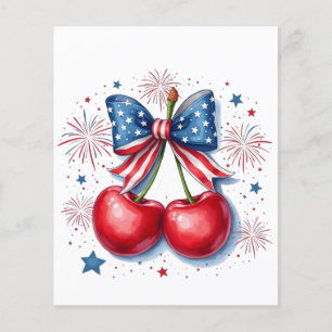 Prospectus 11,4 Cm X 14,2 Cm Cerises avec Coquette Bow 4 juillet Américain