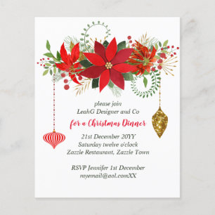 Prospectus 11,4 Cm X 14,2 Cm Chic Poinsettia Noël Red Gold Party Flyer