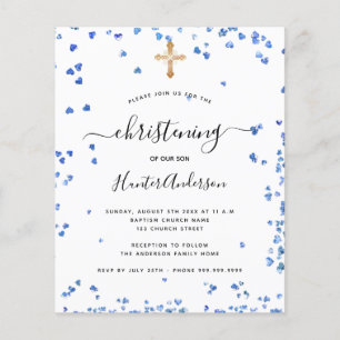 Prospectus 11,4 Cm X 14,2 Cm Christening garçon bleu coeur budget invitation