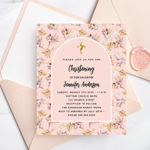 Prospectus 11,4 Cm X 14,2 Cm Christening pampas floraux rose invitation budget