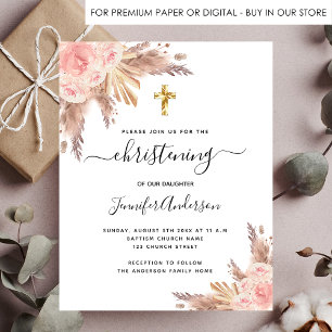 Prospectus 11,4 Cm X 14,2 Cm Christening pampas herbe rose budget invitation