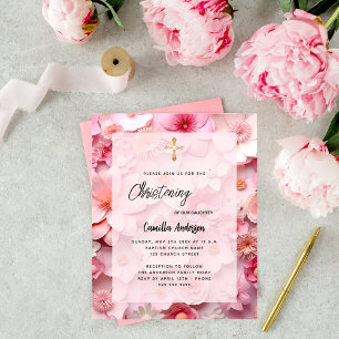 Prospectus 11,4 Cm X 14,2 Cm Christening rose fleurs fille invitation budgétair
